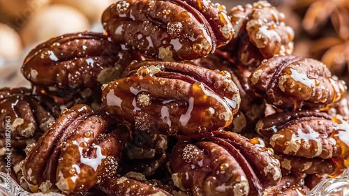 Glistening Caramel Glazed Pecans Pile High in Delicious Sweetness