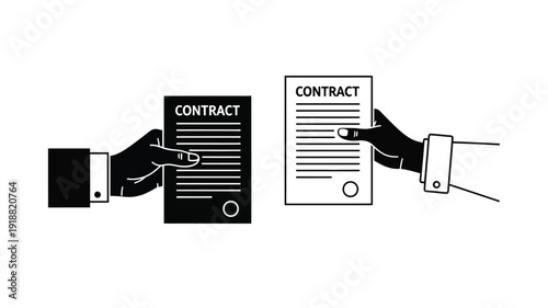 Hands exchanging a contract document a stark visual representation silhouette