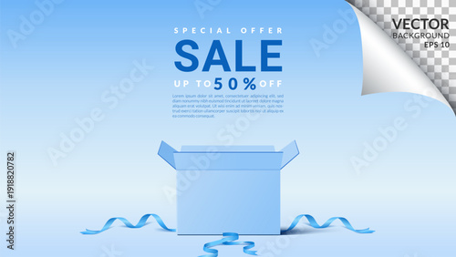 Blue Minimal Sale Background with Standing Gift Box