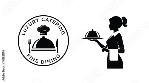Luxury catering logo featuring a server with a platter silhouette