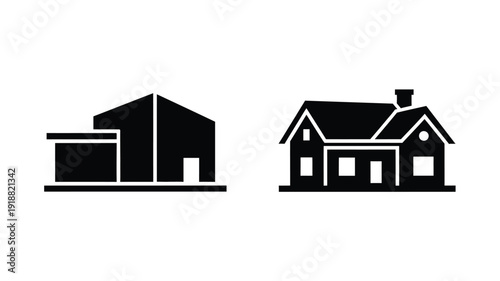 Two black house icons a modern and traditional design silhouette