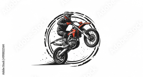 Motocross Rider Performing Dirt Bike Stunt.