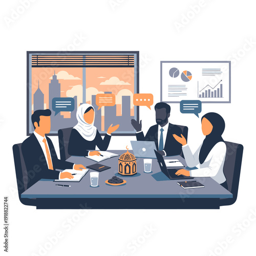 Diverse business team in meeting discussion.