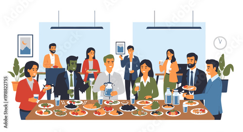 Diverse group of people having lunch together.