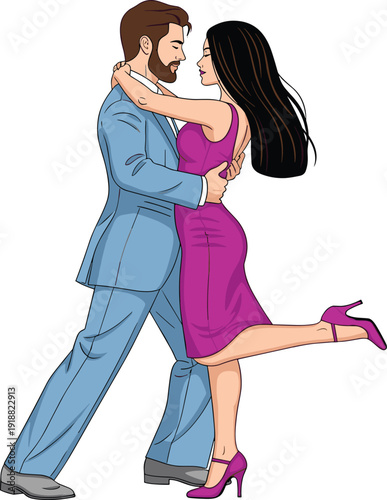 Romantic Dancing Couple Illustration in Elegant Evening Attire