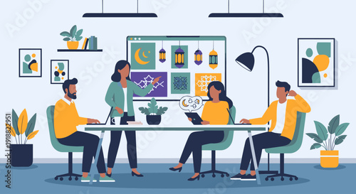 Diverse team collaborating in modern office.