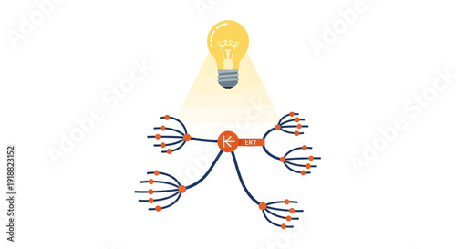 Brainstorming concept with light bulb and colorful neural network