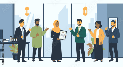 Diverse business team collaborating in office.