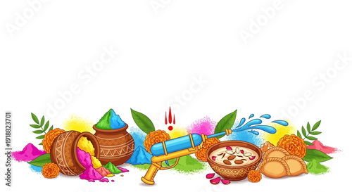 Vibrant cultural celebration with traditional instruments and festive decorations