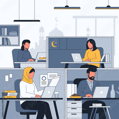 Diverse colleagues working in modern office.