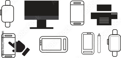 Transparent background icons of modern electronics and gadgets
