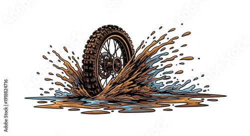 Motorbike Tire Splashing Water Wheel.