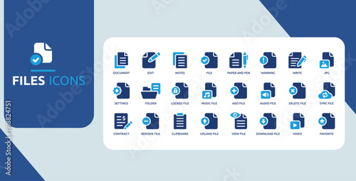 File Management and Document Action Icon Set Blue Folder Upload Download Edit Delete Sync UI Symbols