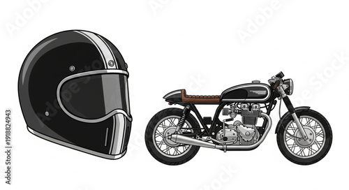 Motorcycle and Helmet Illustration.