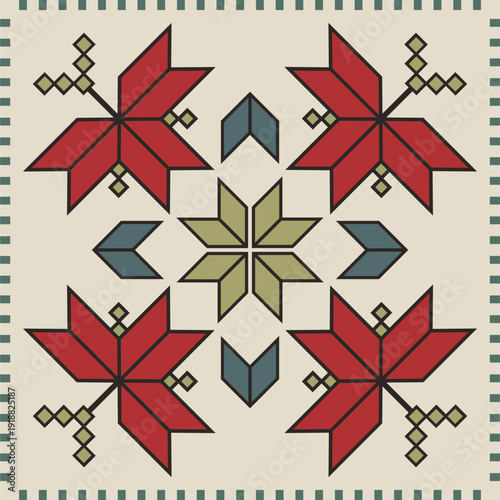 Traditional Slavic, Bulgarian decorative embroidery vector pattern. Seamless ornamental motifs for folklore costume, clothing, textile, damask, craft knitting, sewing. Balkan cultural heritage.