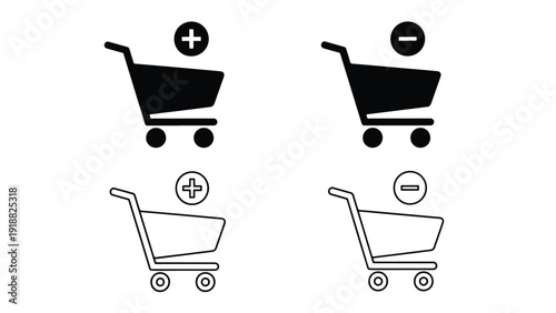 Shopping cart icons set flat design vector illustration - Line and glyph icon set - Stickers and Clipart - PNG and SVG Icon collection - Lineal icons - Editable icon