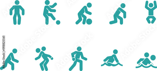 Sport activity pictogram icons set including football basketball running swimming and athletic training vector illustration collection