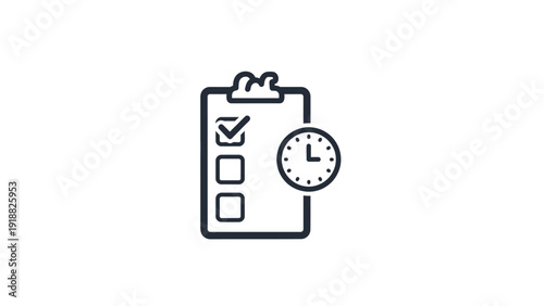 Checklist clipboard with clock icon.