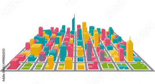 colorful cityscape with skyscrapers