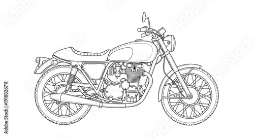 Motorcycle Illustration Side View Black White.