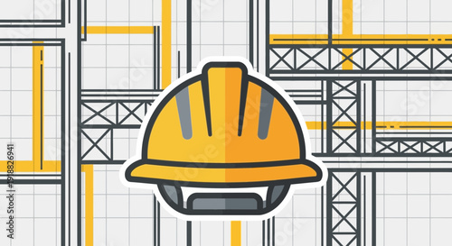 construction helmet on blueprint background