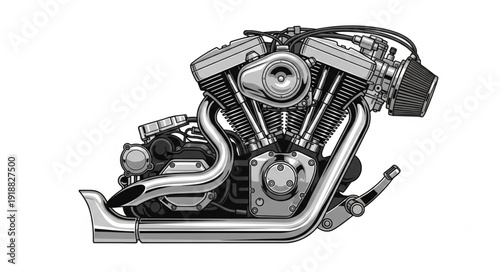 Motorcycle Engine Mechanical Parts Illustration.