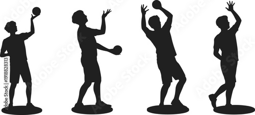 Set of basketball player silhouettes in different shooting poses, isolated on white background. Sports athlete action collection for training, fitness, competition, dunk and jump shot concept.
