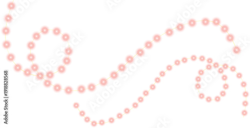 A pink and gold beaded necklace in a decorative swirl pattern