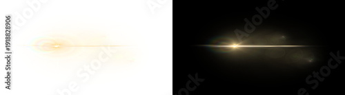 Bild auf Leinwand PNG image of Bright golden horizontal lens flare effect with subtle rainbow spec