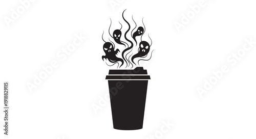 Vector illustration of a steaming hot coffee cup on a transparent background