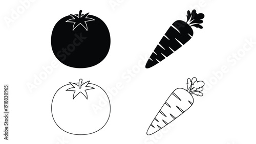 Eggplant and zucchini flat design vector icons set - Line and glyph icon set - Stickers and Clipart - PNG and SVG Icon collection - Lineal icons - Editable icon