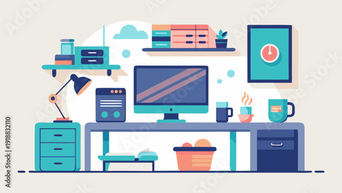 Retro Futuristic Garage Startup Desk