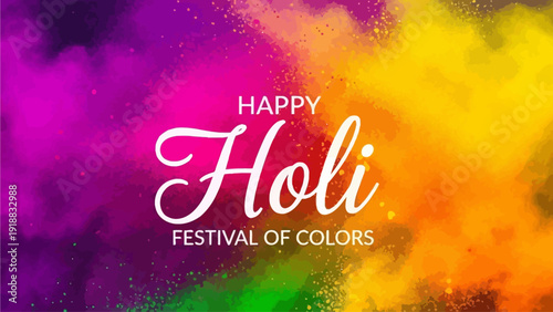 Vibrant Holi festival celebration with colorful powder explosion in the air