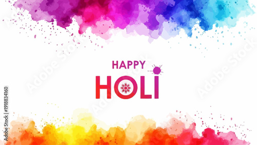 Celebration of Holi festival with vibrant colors and joyful atmosphere, viewed from a front perspective