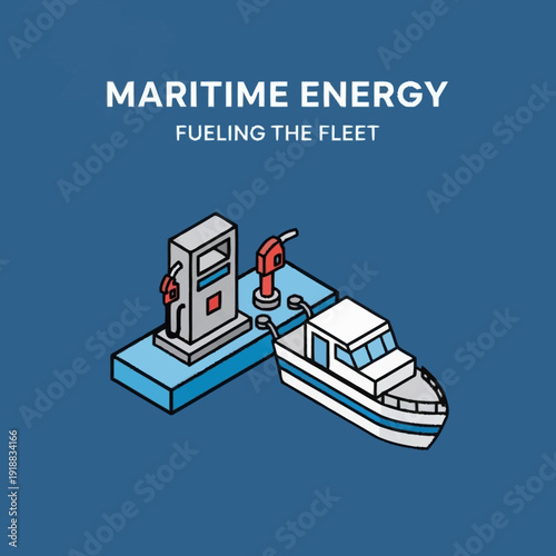 Illustration of Boat Refueling at Fuel Pump.