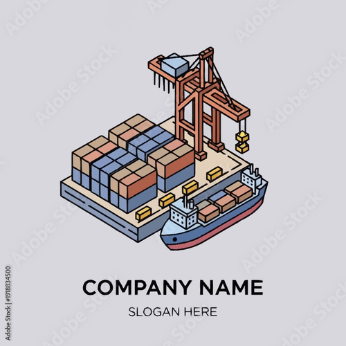 Cargo Ship with Containers and Crane.
