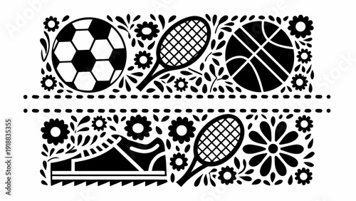 Vibrant sports icons with floral designs for modern branding