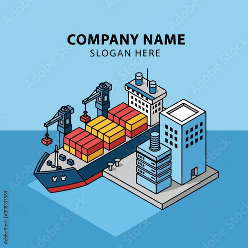 Cargo Ship with Containers at Industrial Dock.