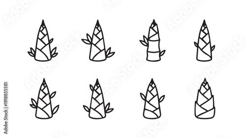 Hand Drawn Bamboo Shoots Pattern Simple Line Art Sprouts Collection Food Ingredient Vector