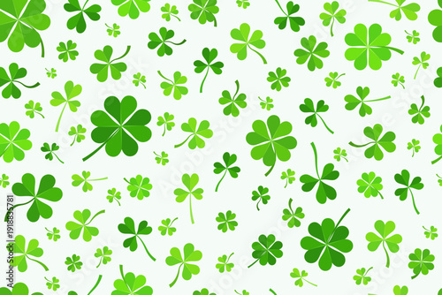 Clover leaves seamless pattern. Shamrock vector background for Irish St. Patrick Day celebration. Spring holiday illustration with green trefoils on white background.