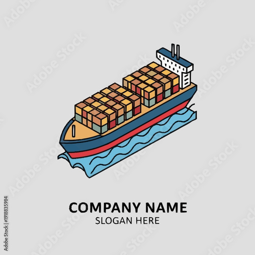 Cargo Ship with Containers on Water.