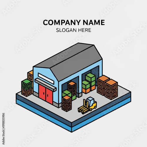 Warehouse with Stacked Boxes and Forklift.