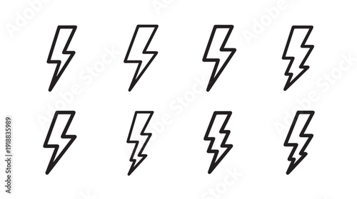 Lightning Bolt Icons Set Simple Line Art Vector Graphics