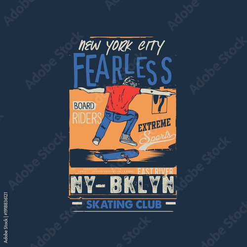 Fearless New york brooklyn Skating club skater vector illustration for t shirt print
