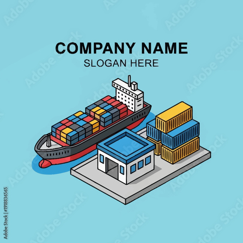 Cargo Ship with Containers and Office.