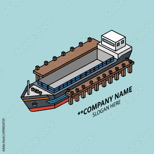 Cargo Ship Illustration Vector Graphic Design.