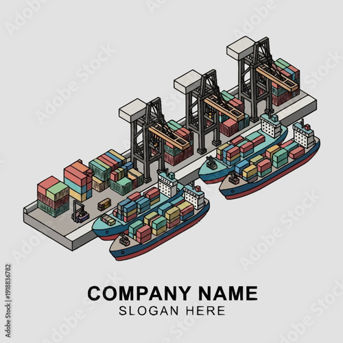 Cargo Shipping Terminal with Containers and Cranes.