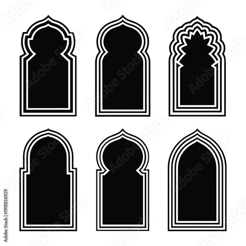 Six unique window designs featuring intricate and elegant patterns for architectural inspiration isolated on white background, Vector