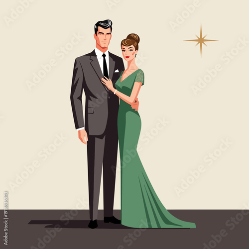 Elegant Couple in Vintage Attire Posing Together