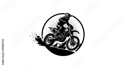 Motorcycle Rider Illustration Black White.